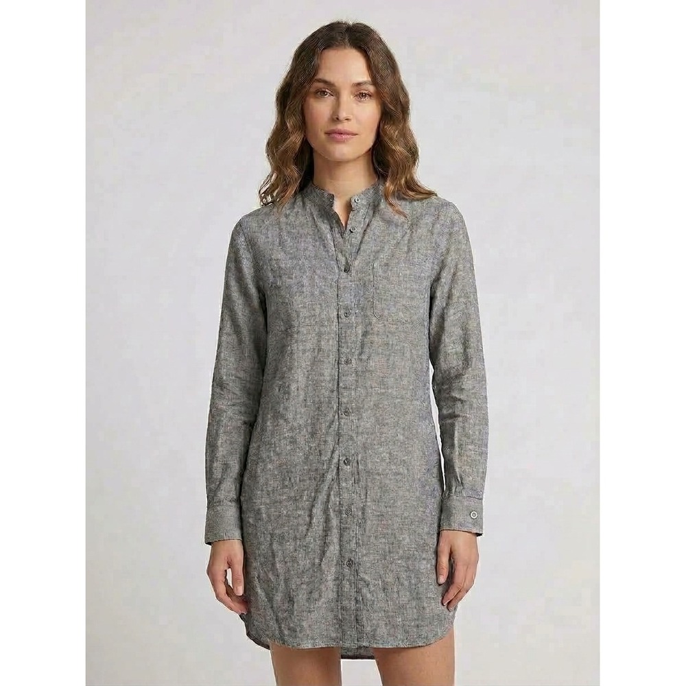 Five Four Nomad Grey Cotton Linen Band Collar Button Down Tunic Shirt Size M